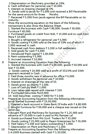 CBSE Class 11 Accountancy Accounting Equation Worksheet Set A